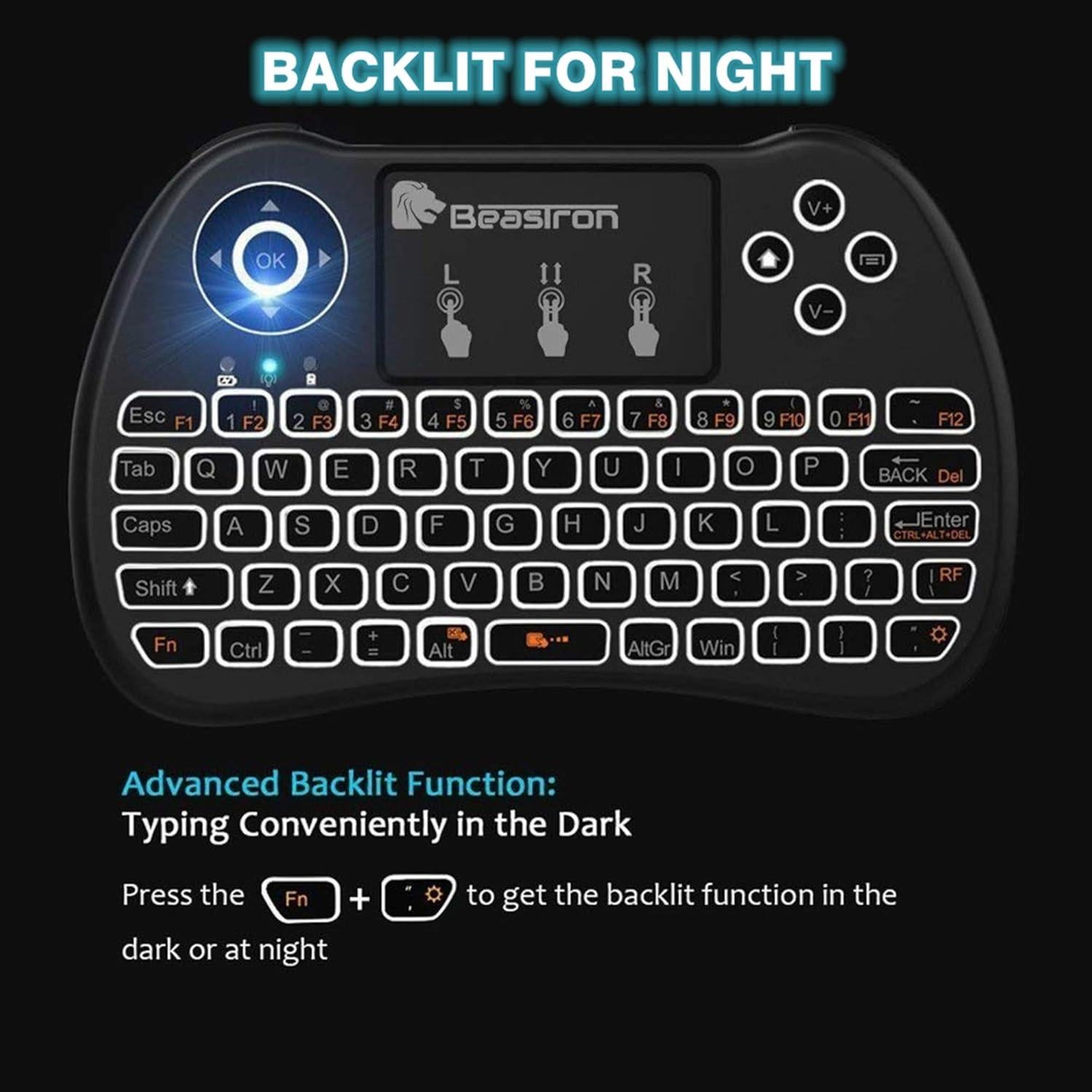 Teclado Inalámbrico Mini Beastron QWERTY Retroiluminado