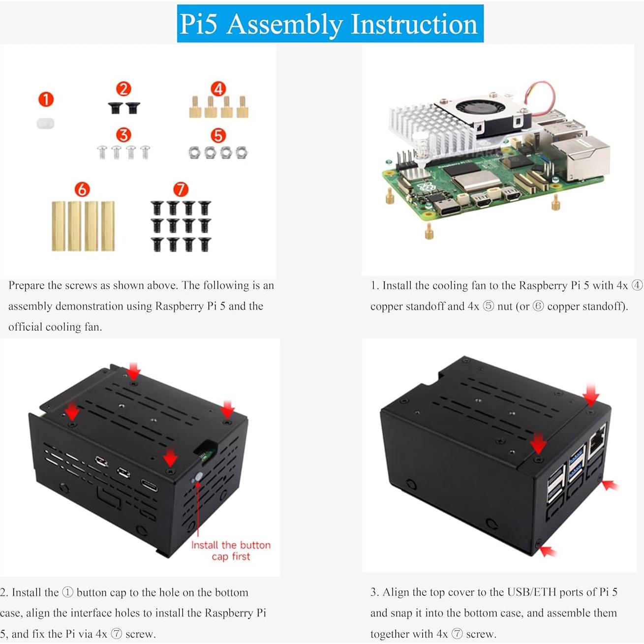 Caja de Metal UeeKKoo para Raspberry Pi 5 con Soporte de Ventilador