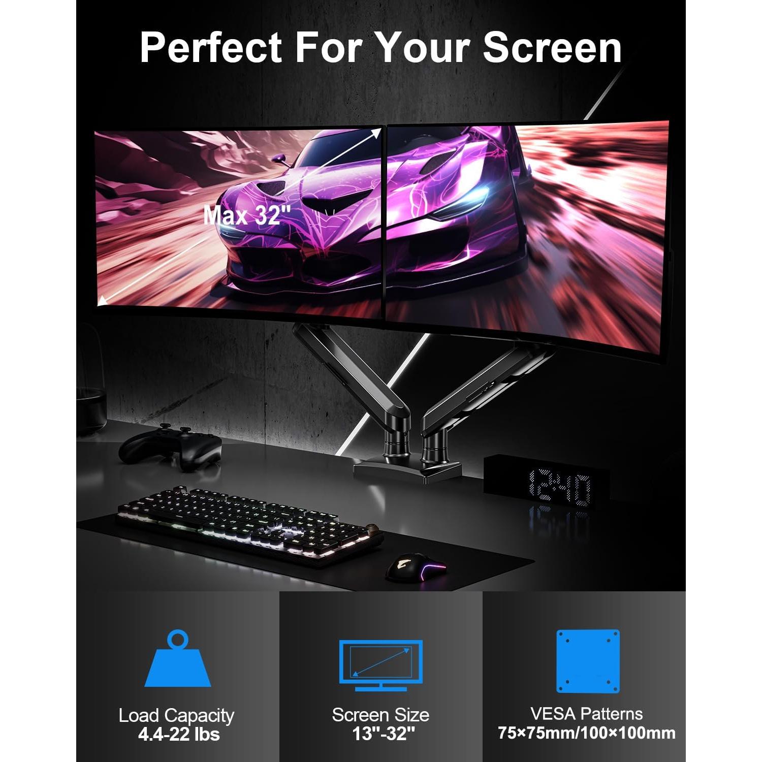 Soporte Doble para Monitor ErgoFocus 13-32" Negro VESA