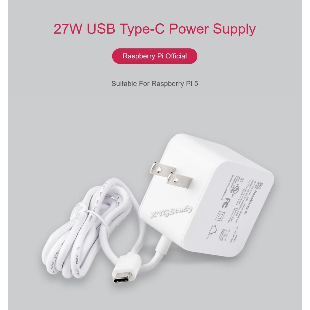 Fuente de Alimentación 27W USB Tipo-C Oficial Raspberry Pi 5