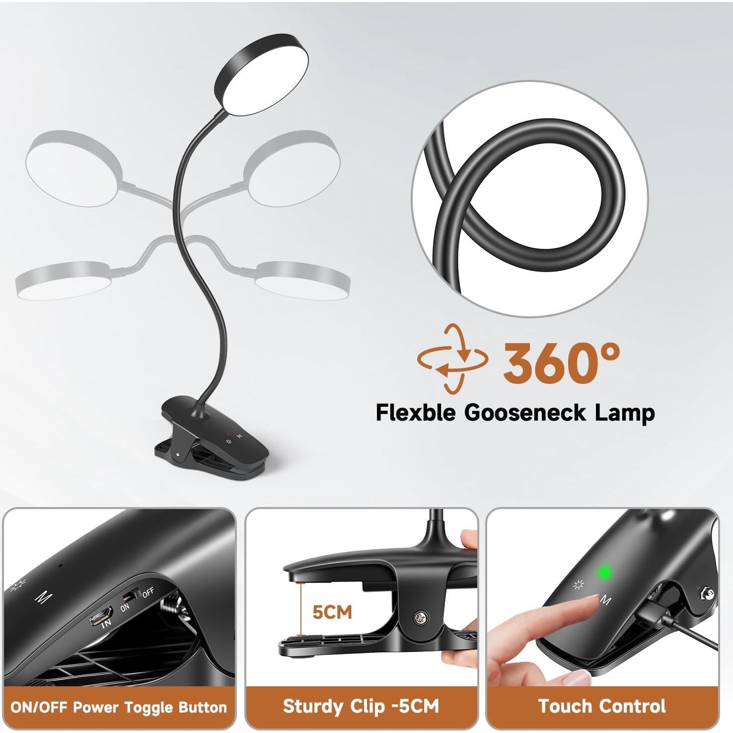 Lámpara Clip Mubarek 36 LED 400 Lúmenes Recargable