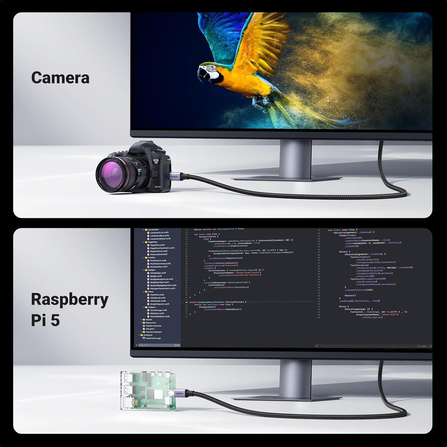 Cable Micro HDMI a HDMI UGREEN 1.0m 8K 48Gbps Trenzado