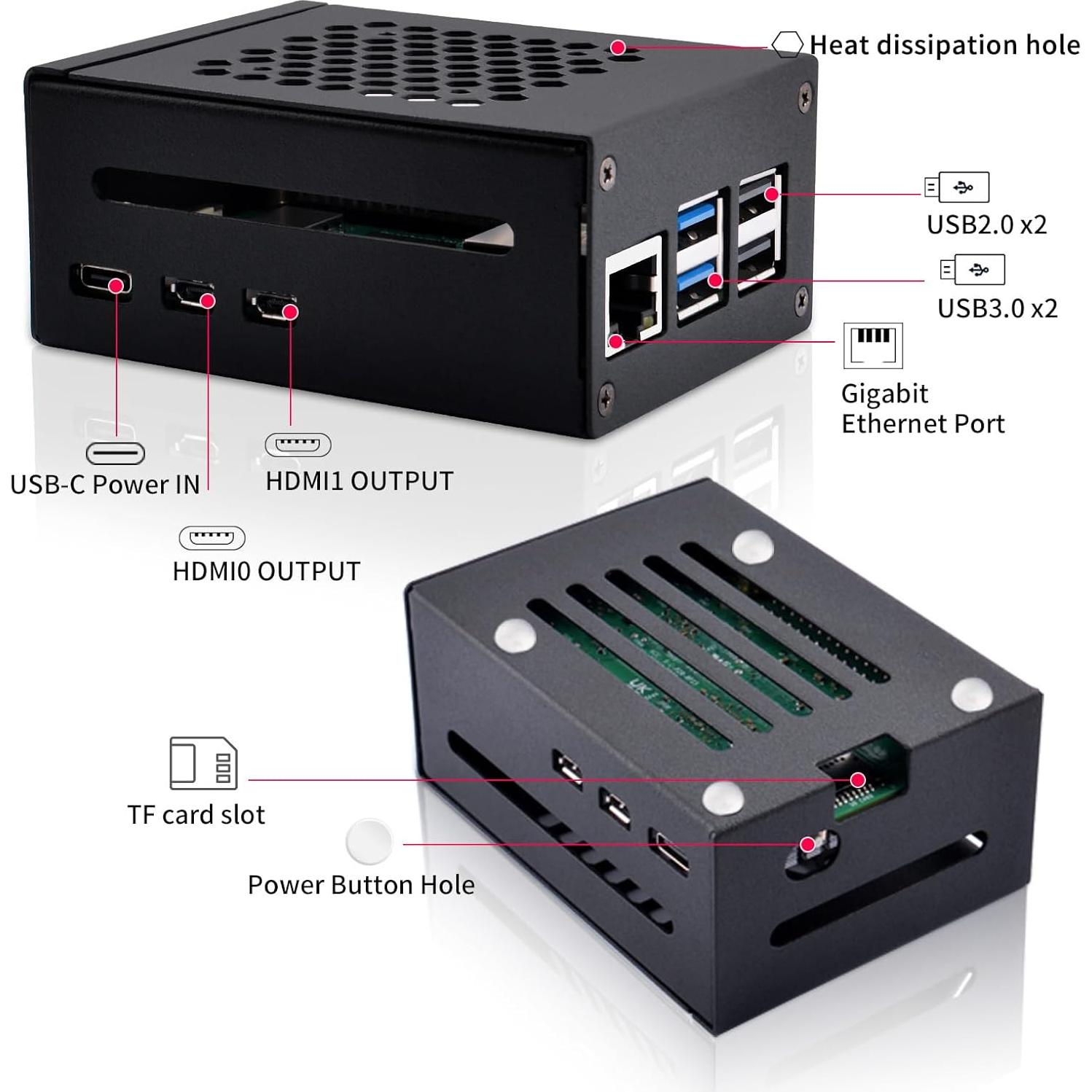 Caja de Metal GeeekPi para Raspberry Pi 5 con Soporte PCIe