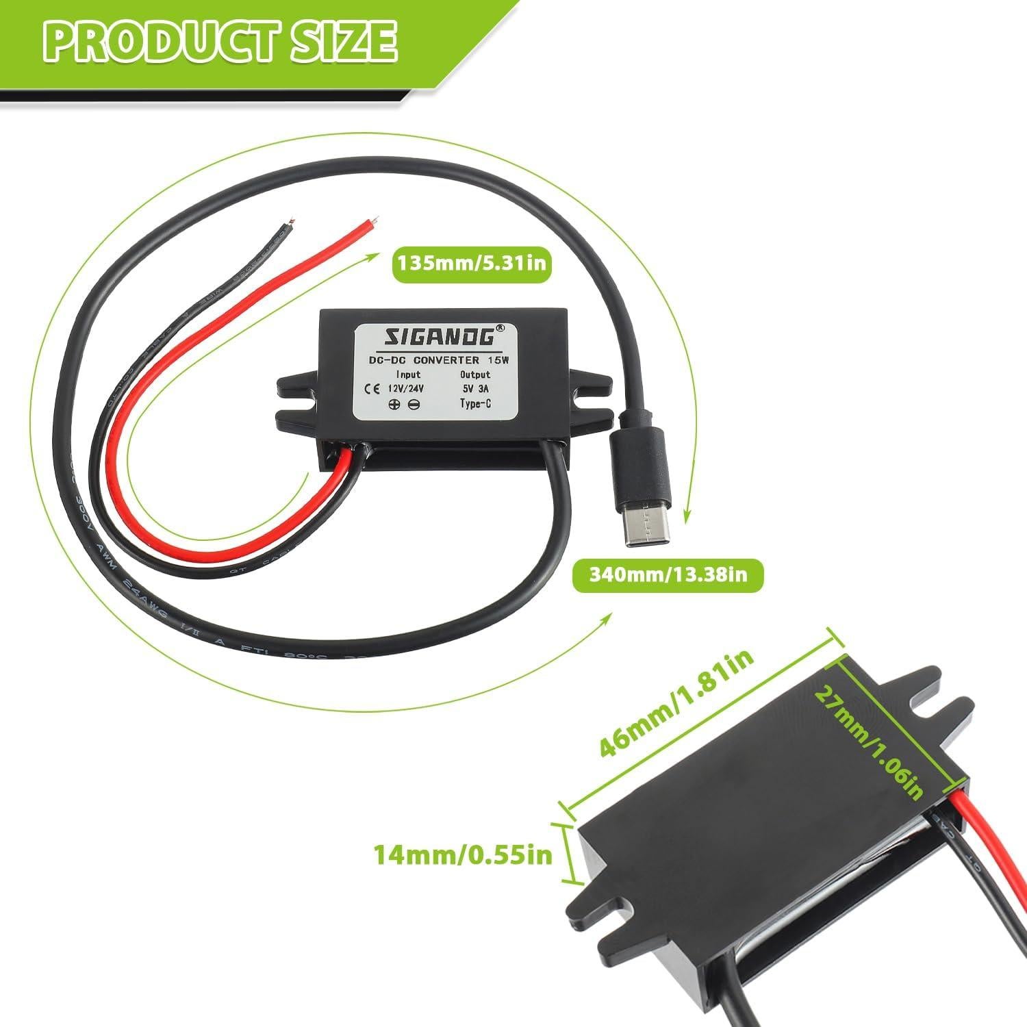Convertidor DC-DC 12V a 5V USB Tipo-C SIGANDG 15W