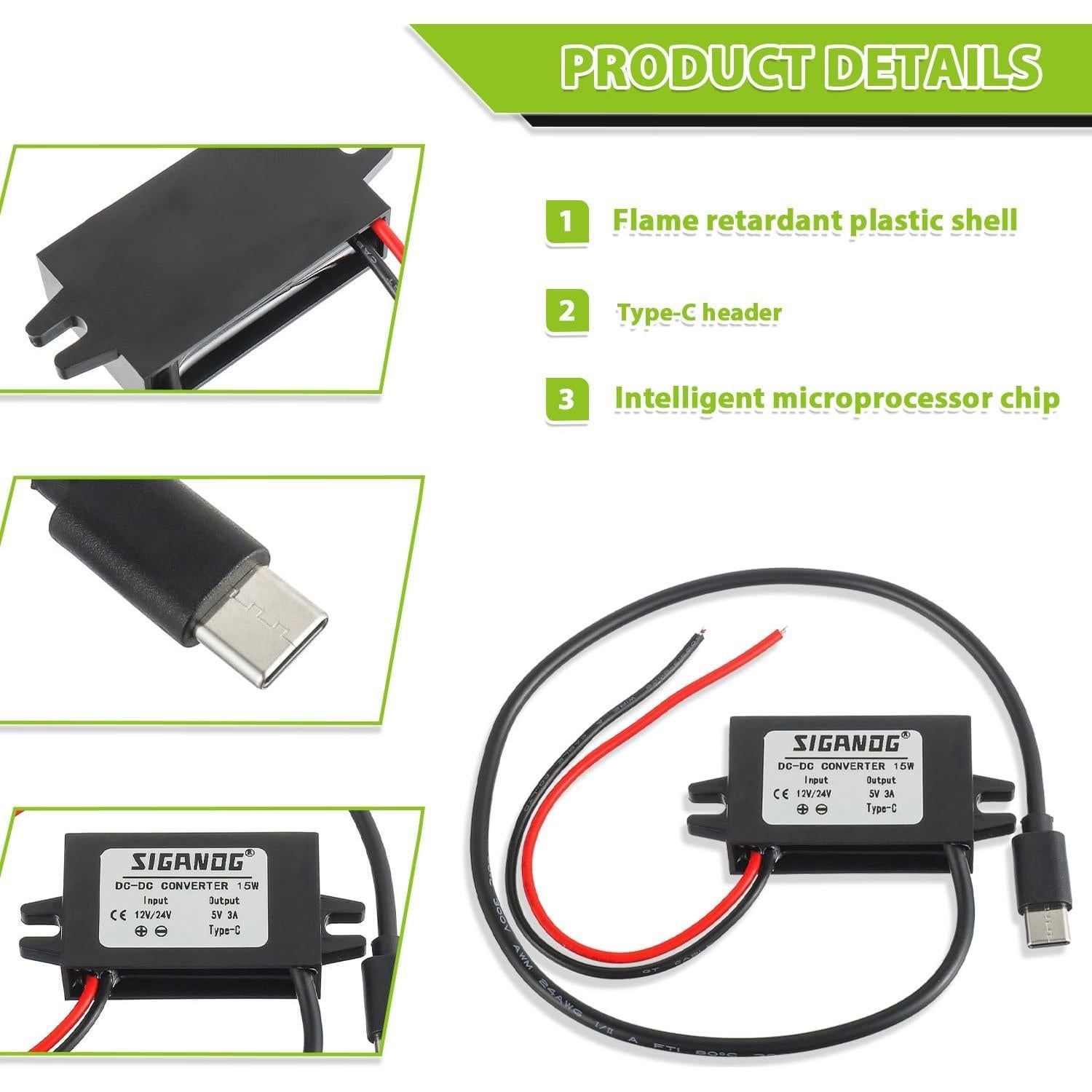 Convertidor DC-DC 12V a 5V USB Tipo-C SIGANDG 15W