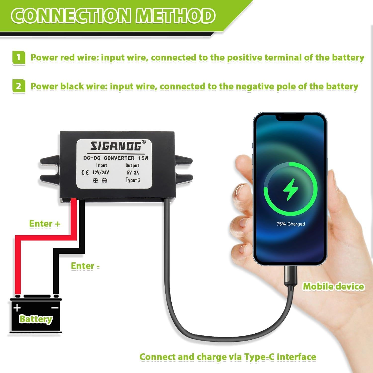 Convertidor DC-DC 12V a 5V USB Tipo-C SIGANDG 15W