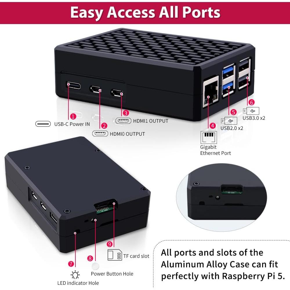 Caja de Aluminio GeeekPi para Raspberry Pi 5 4GB/8GB con Enfriamiento