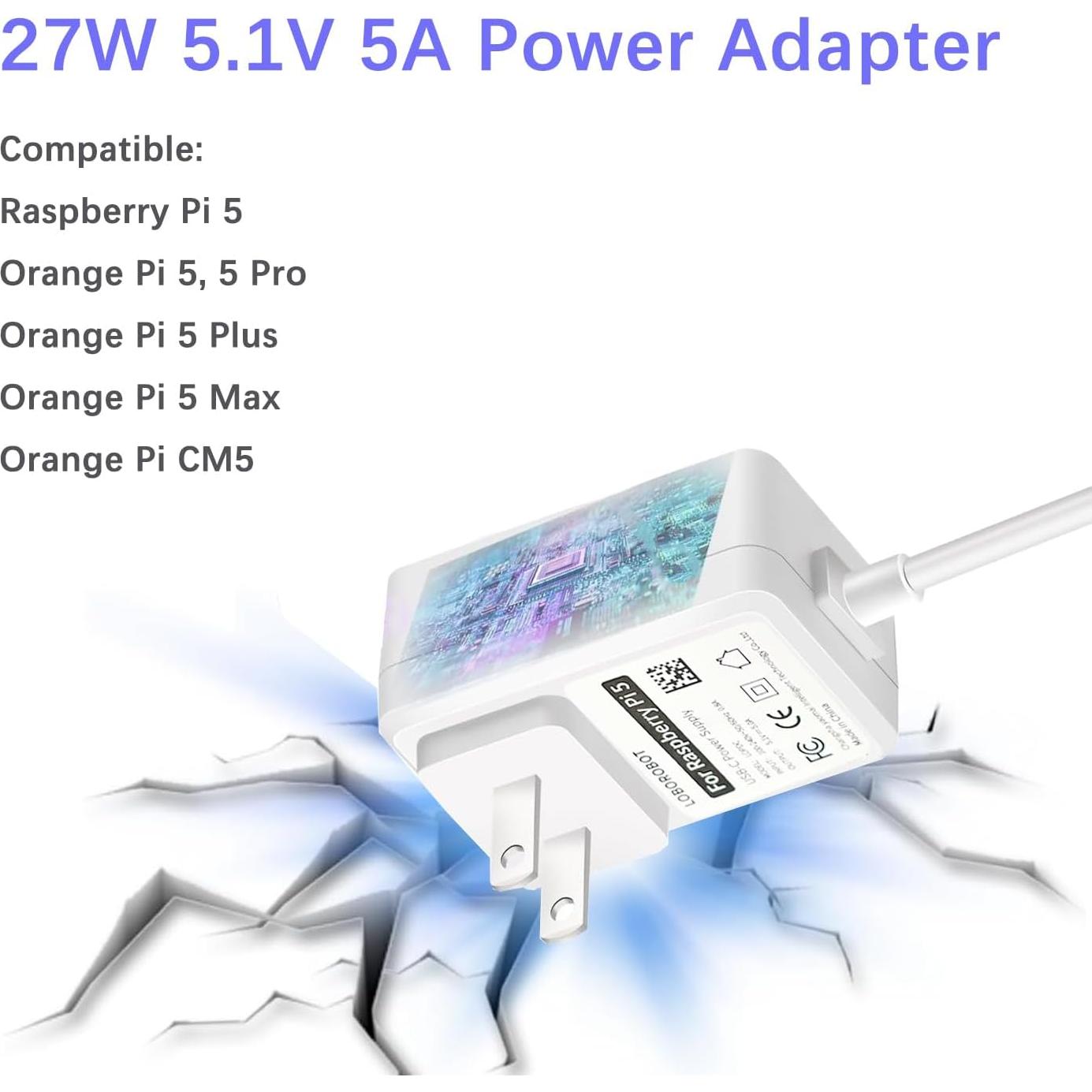 Adaptador de Alimentación 27W Tipo C para Raspberry Pi 5 y Orange Pi