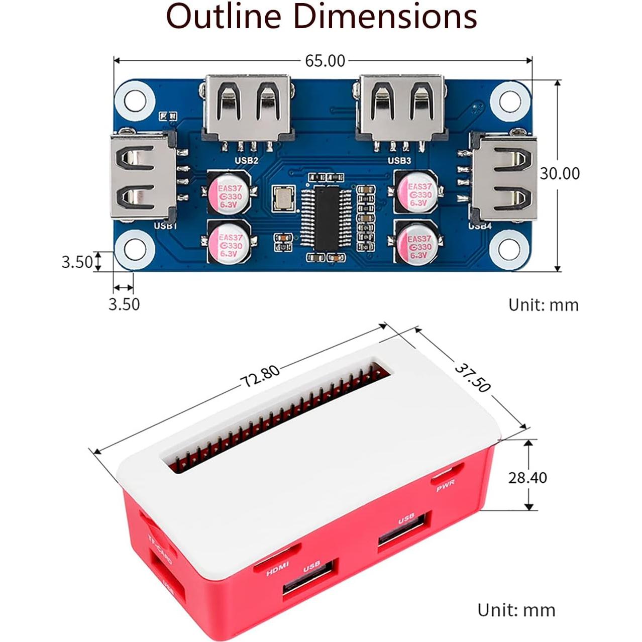 USB HUB HAT Waveshare para Raspberry Pi Zero 4 Puertos USB 2.0