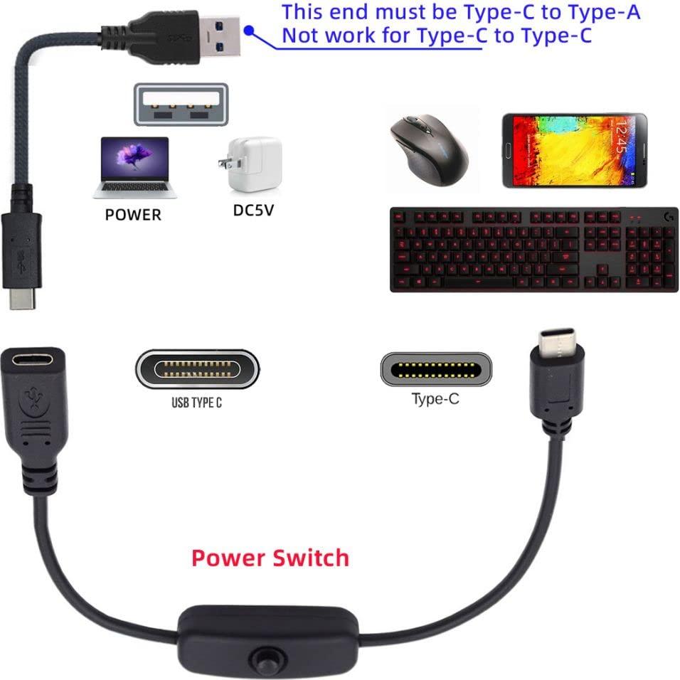 Cable de Extensión USB C con Interruptor CY 5V 3A 10x10 cm