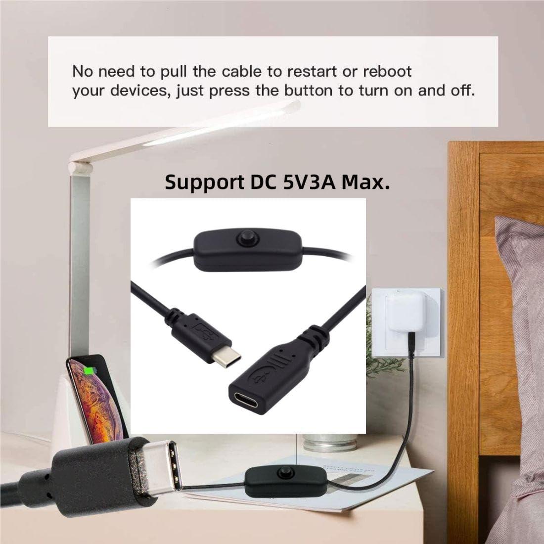 Cable de Extensión USB C con Interruptor CY 5V 3A 10x10 cm