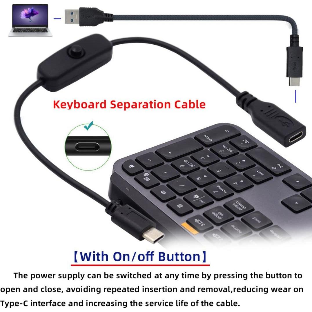 Cable de Extensión USB C con Interruptor CY 5V 3A 10x10 cm