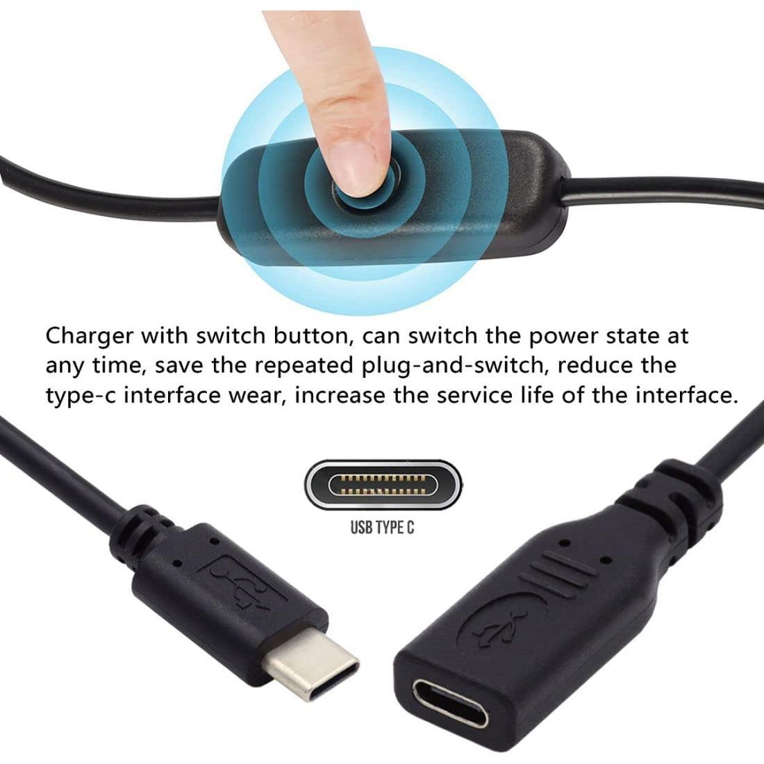 Cable de Extensión USB C con Interruptor CY 5V 3A 10x10 cm