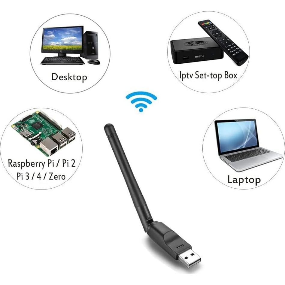 Adaptador WiFi USB LOTEKOO RT5370 150Mbps para Raspberry Pi y PC