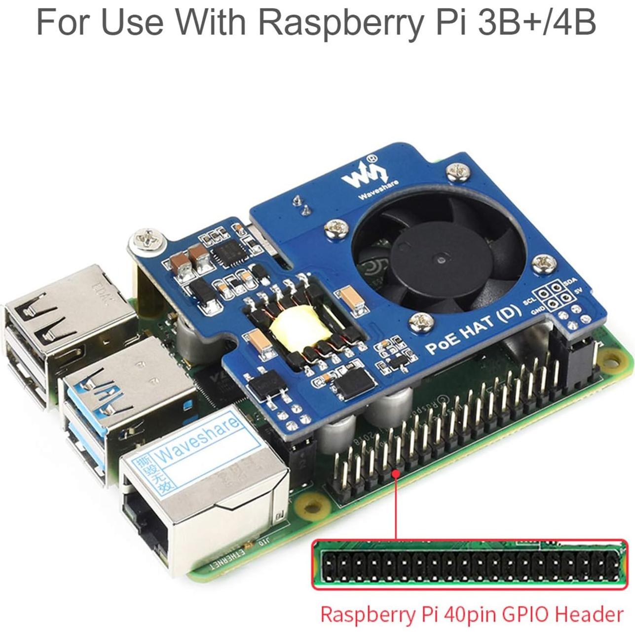 PoE HAT Waveshare para Raspberry Pi 4B/3B+ con Ventilador