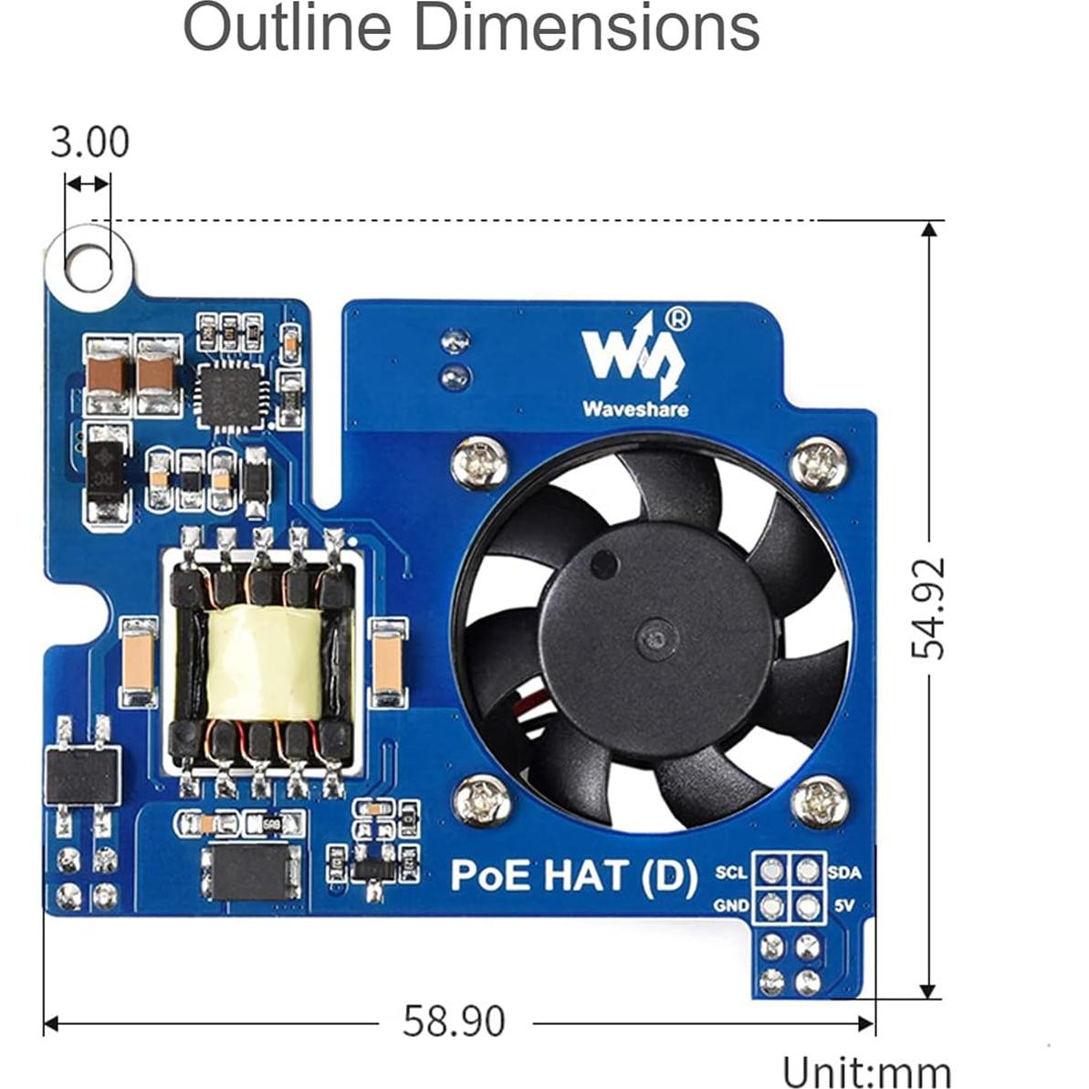 PoE HAT Waveshare para Raspberry Pi 4B/3B+ con Ventilador