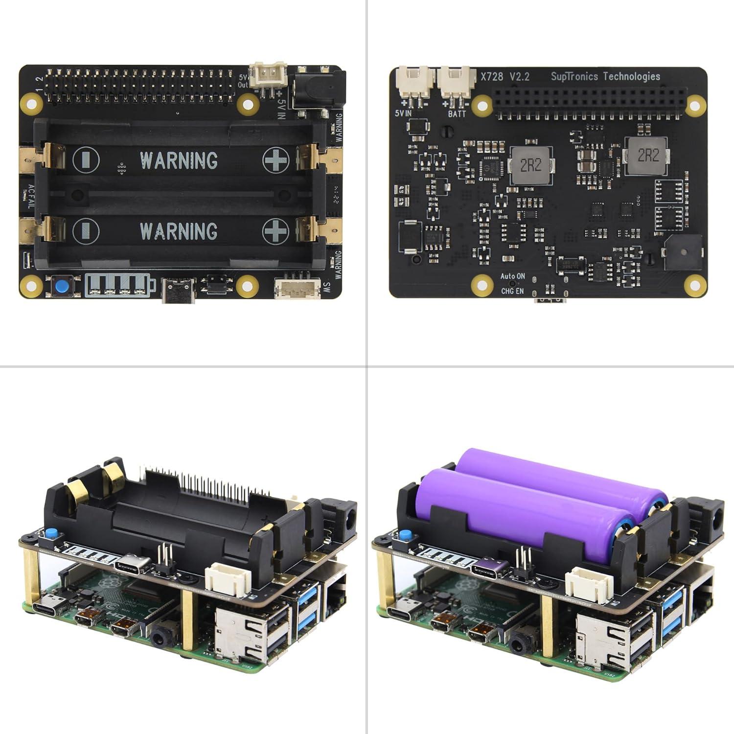 Geekworm UPS X728 para Raspberry Pi - 5.1V 6A, Gestión Energía