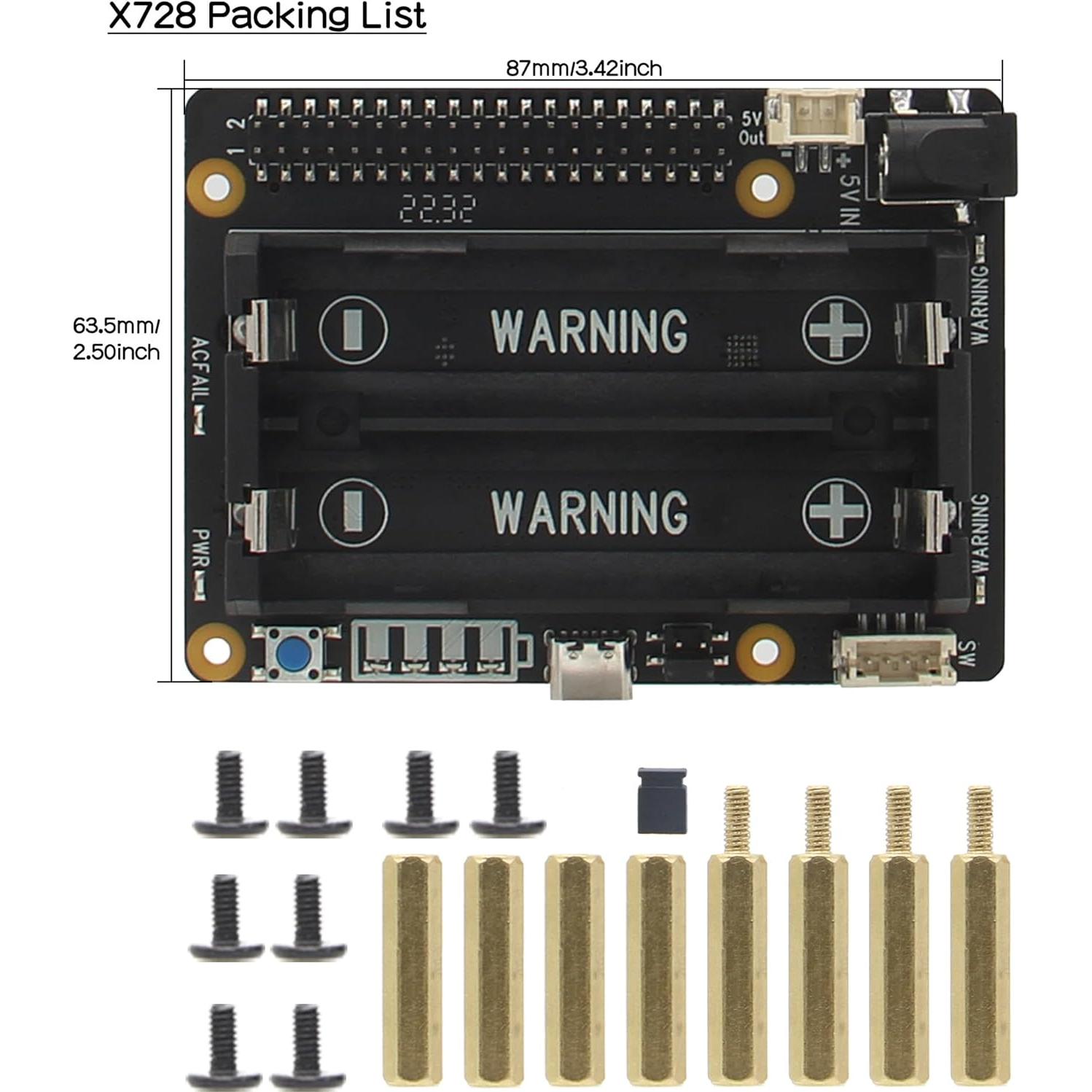 Geekworm UPS X728 para Raspberry Pi - 5.1V 6A, Gestión Energía