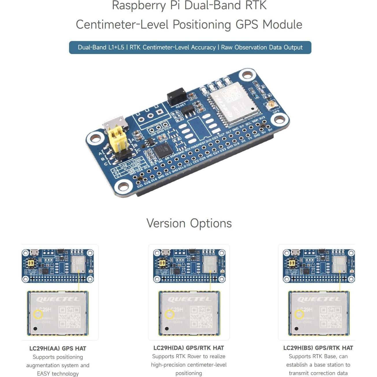 Módulo GPS Doble Banda Waveshare LC29H para Raspberry Pi