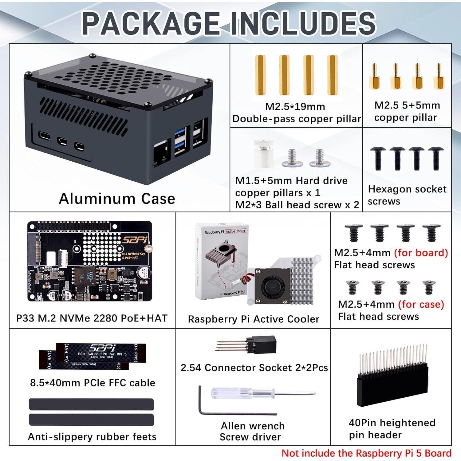 GeeekPi P33 M.2 NVMe M-Key PoE+ Hat con enfriador para Raspberry Pi 5