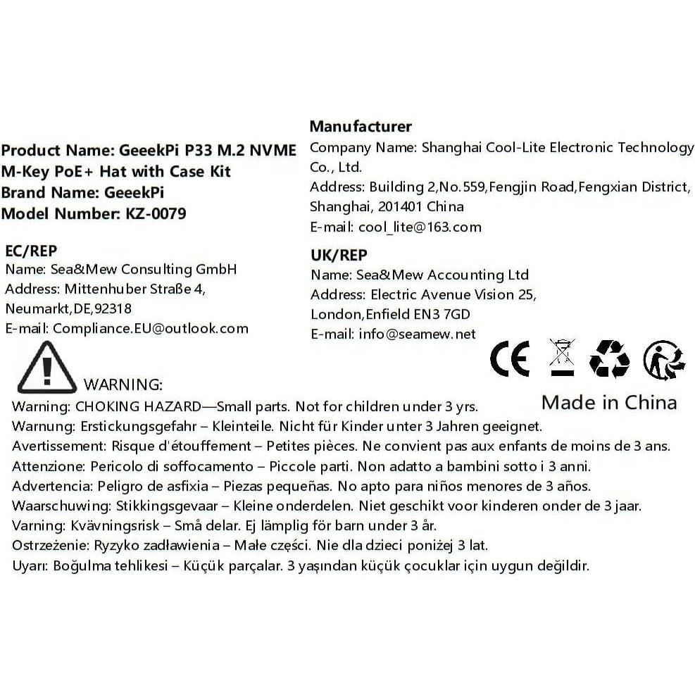 GeeekPi P33 M.2 NVMe M-Key PoE+ Hat con enfriador para Raspberry Pi 5