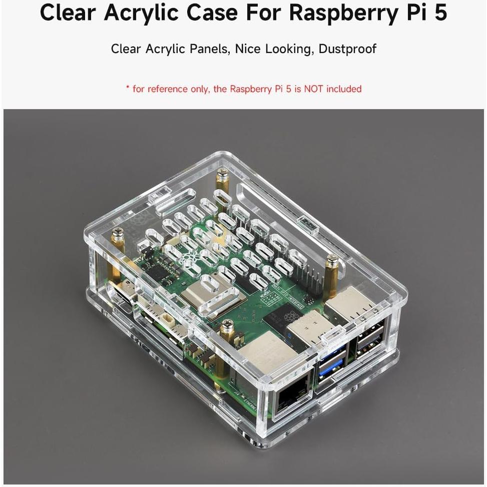 Caja Acrílica Clara Waveshare para Raspberry Pi 5 - Soporta Enfriador