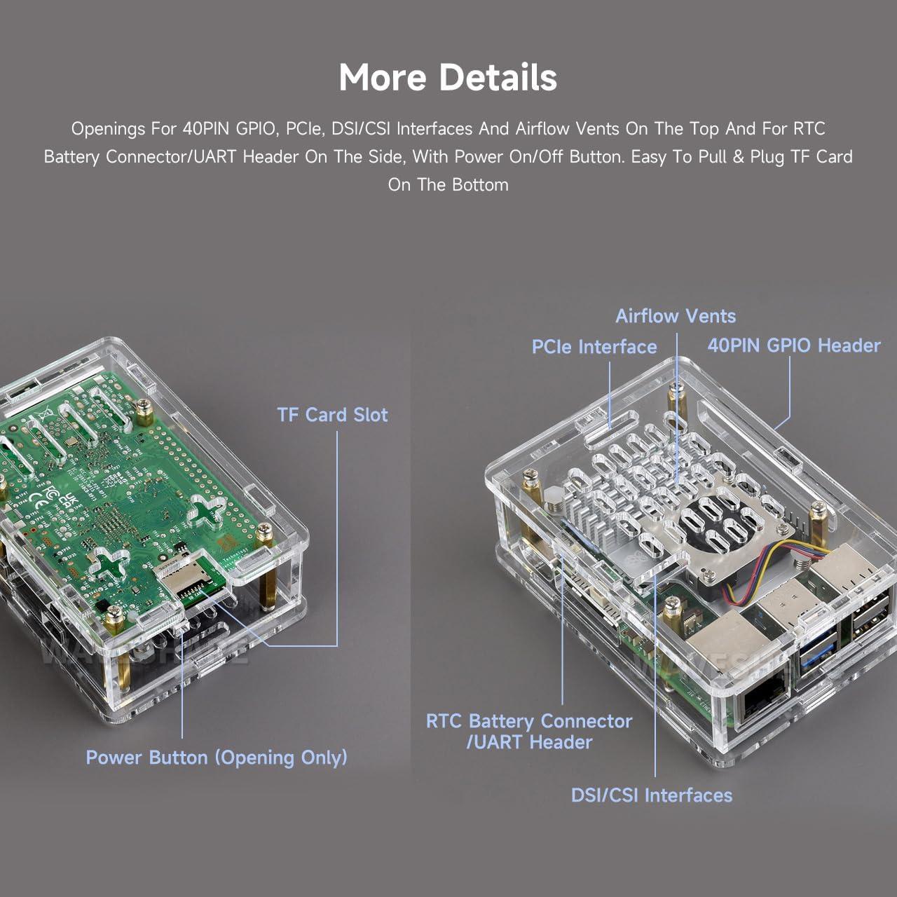 Caja Acrílica Clara Waveshare para Raspberry Pi 5 - Soporta Enfriador