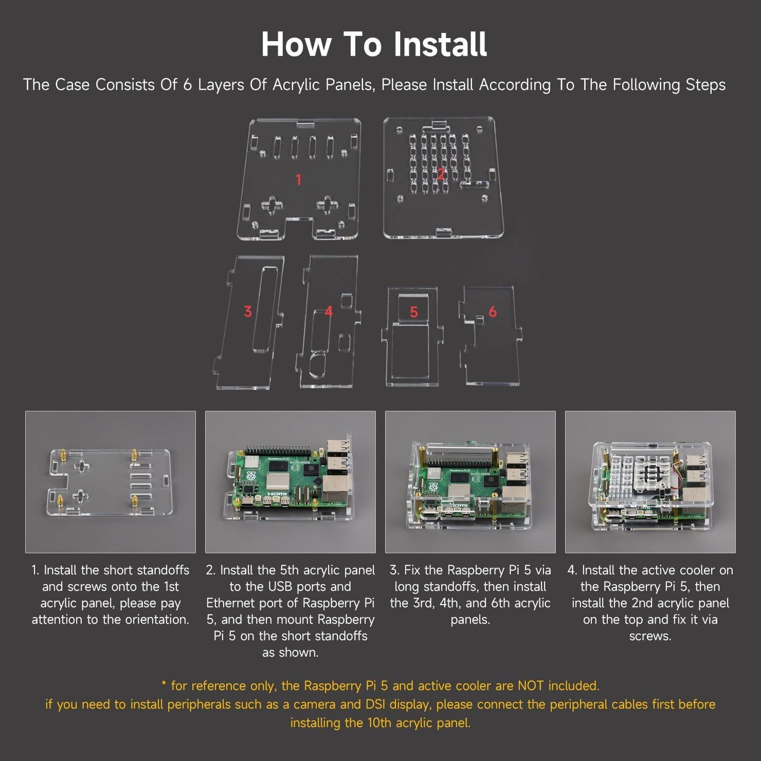 Caja Acrílica Clara Waveshare para Raspberry Pi 5 - Soporta Enfriador