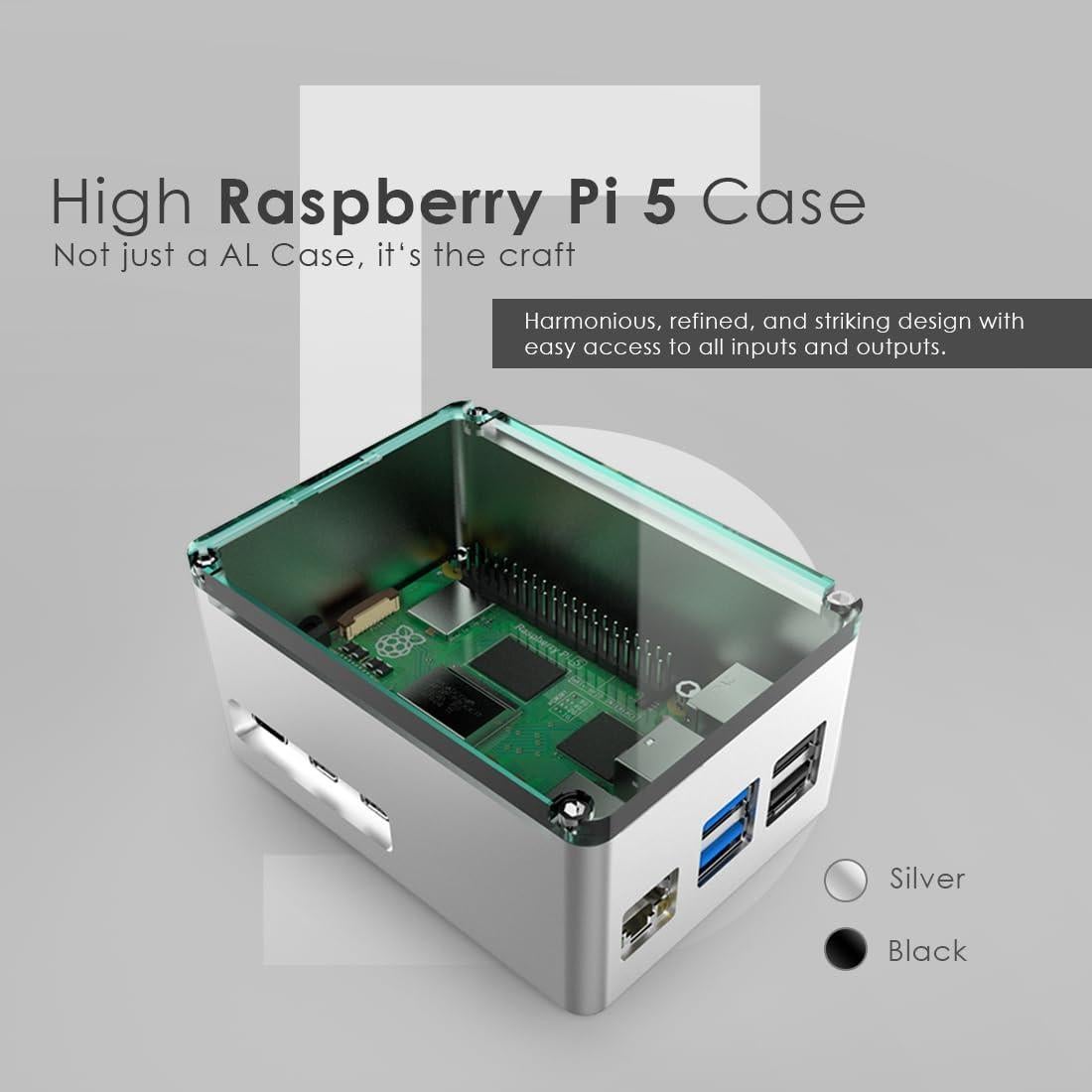 Caja de Aluminio Extra Alta Anidees para Raspberry Pi 5 - Plata
