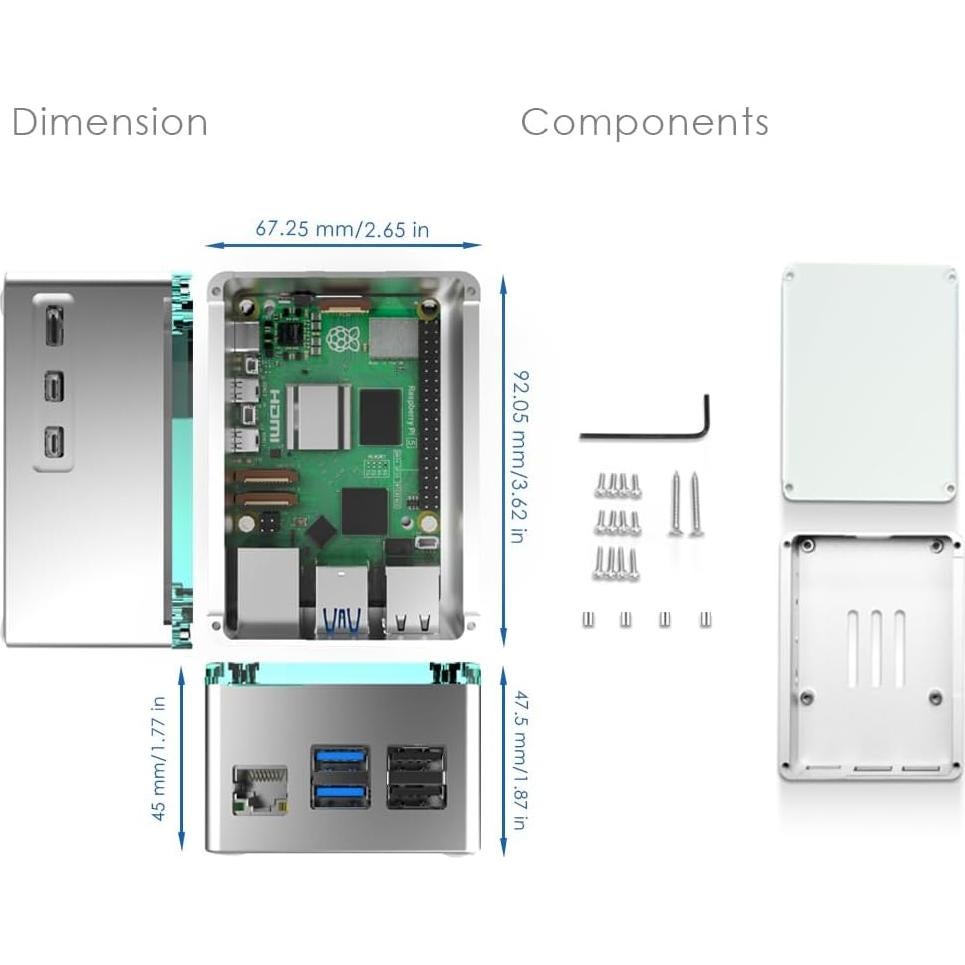 Caja de Aluminio Extra Alta Anidees para Raspberry Pi 5 - Plata