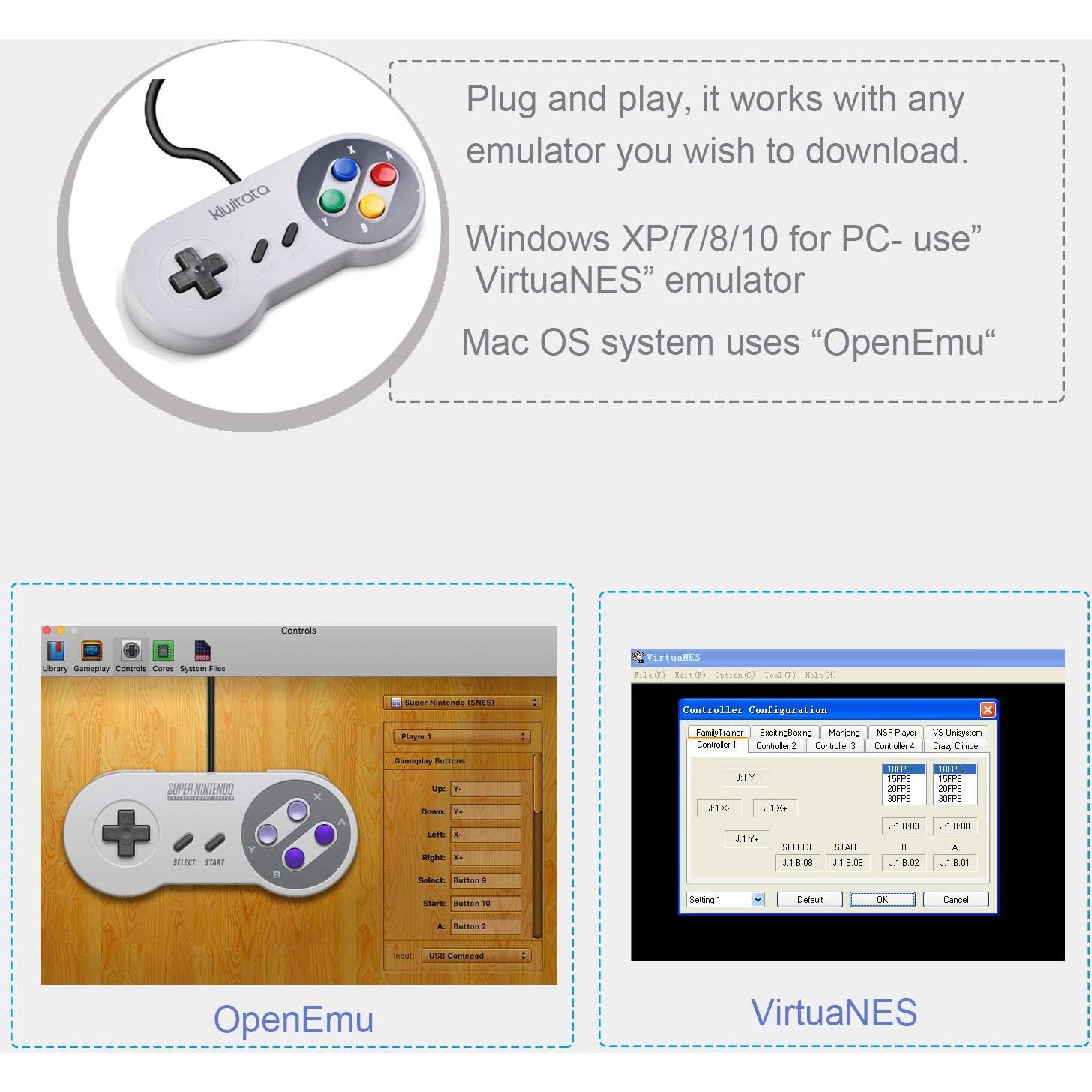 Controlador USB KIWITATA SNES 2X para Juegos Retro PC Mac