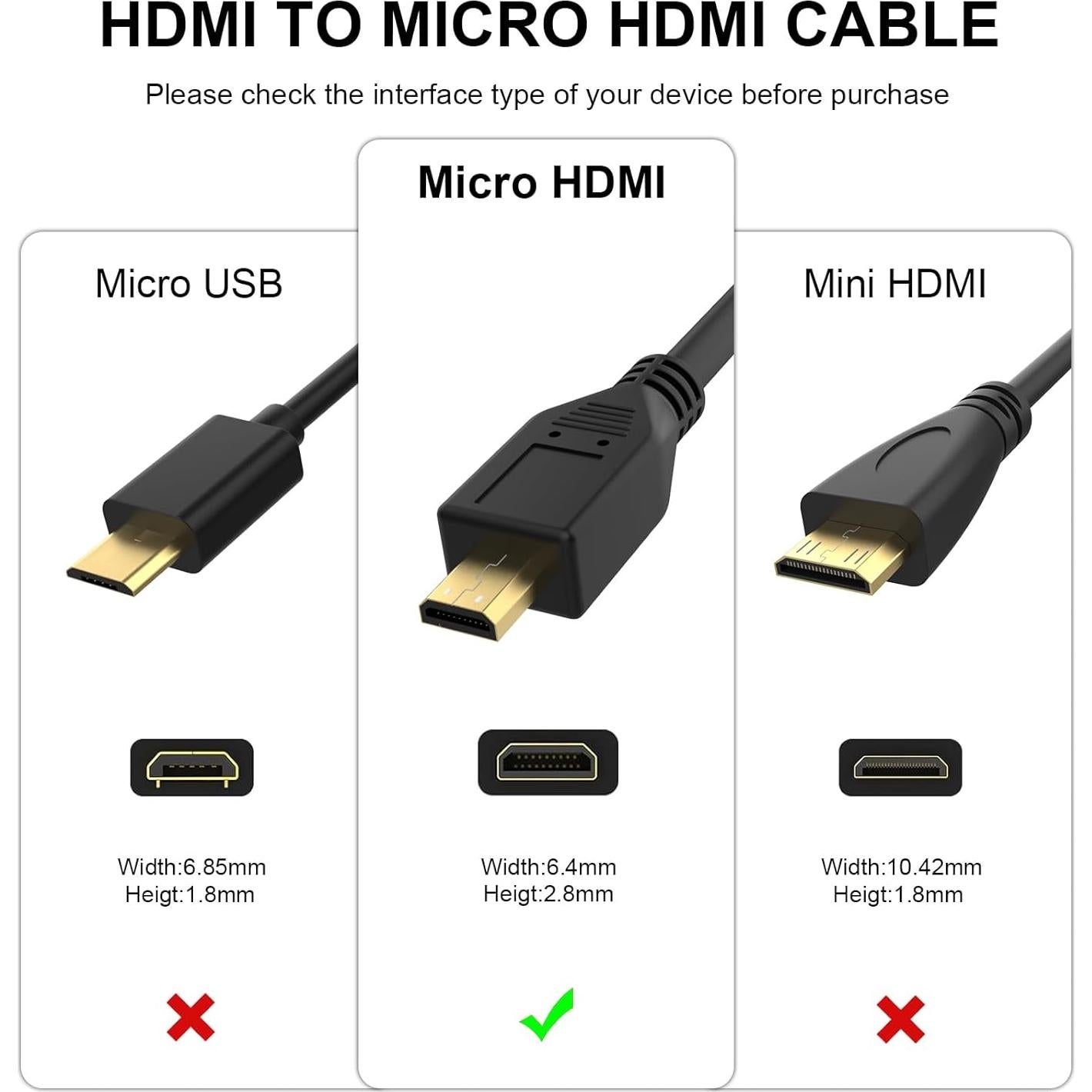 Cable Micro HDMI a HDMI 8K Zosvoses 1.5m Compatible GoPro
