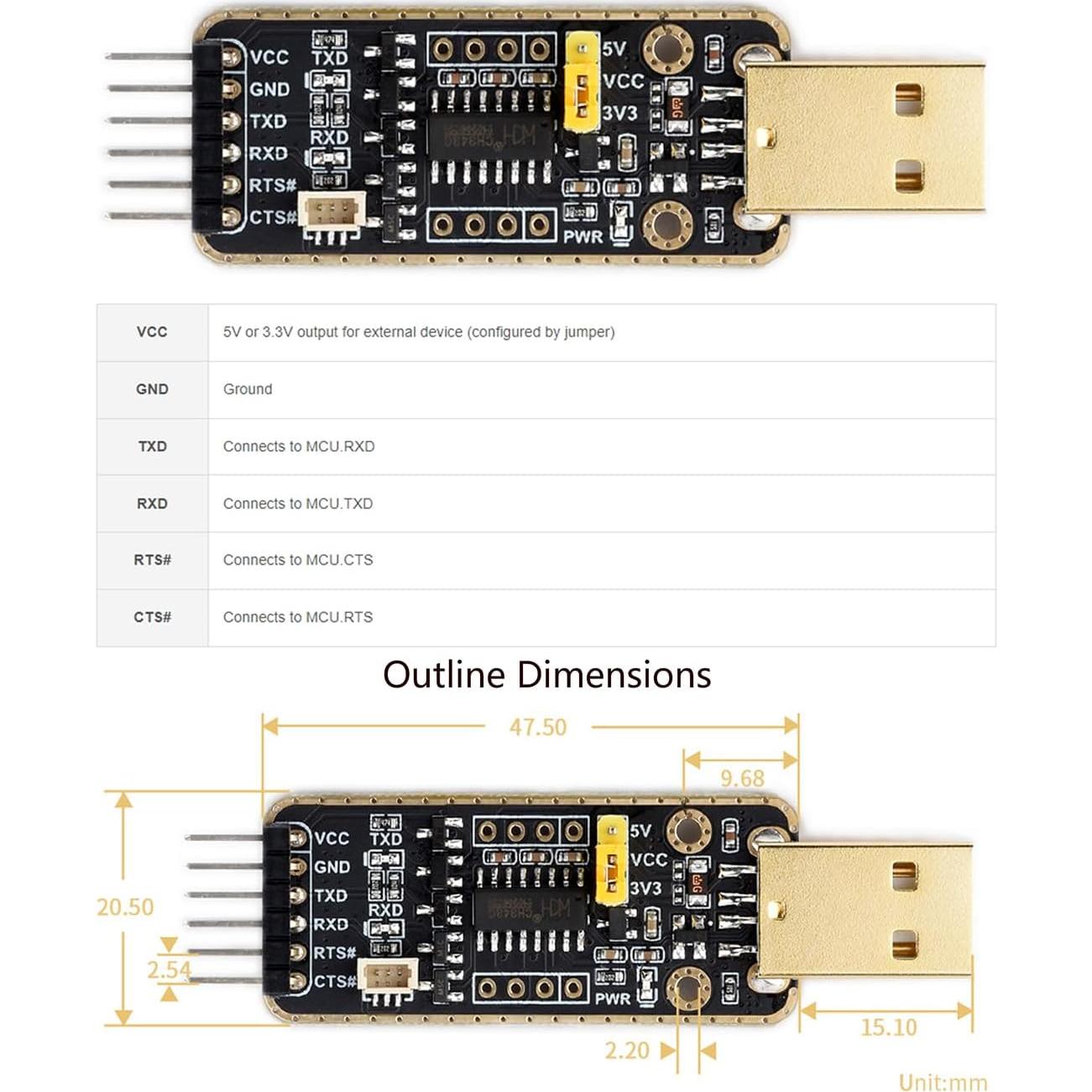 Módulo Depurador USB a UART Wonrabai para Raspberry Pi 5