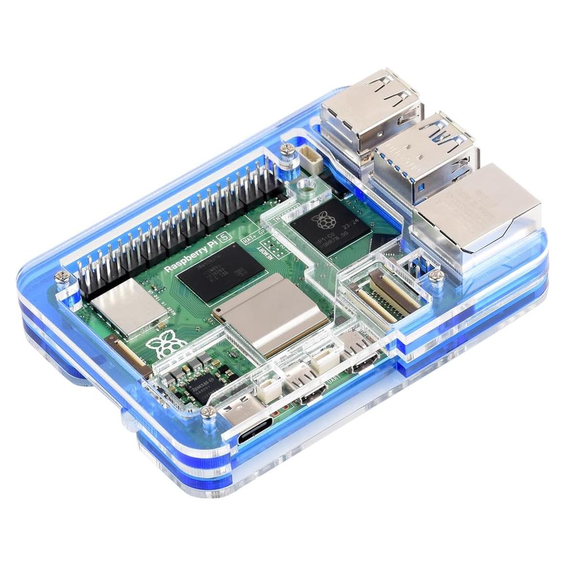 Carcasa Acrílica Transparente y Azul Waveshare para Raspberry Pi 5