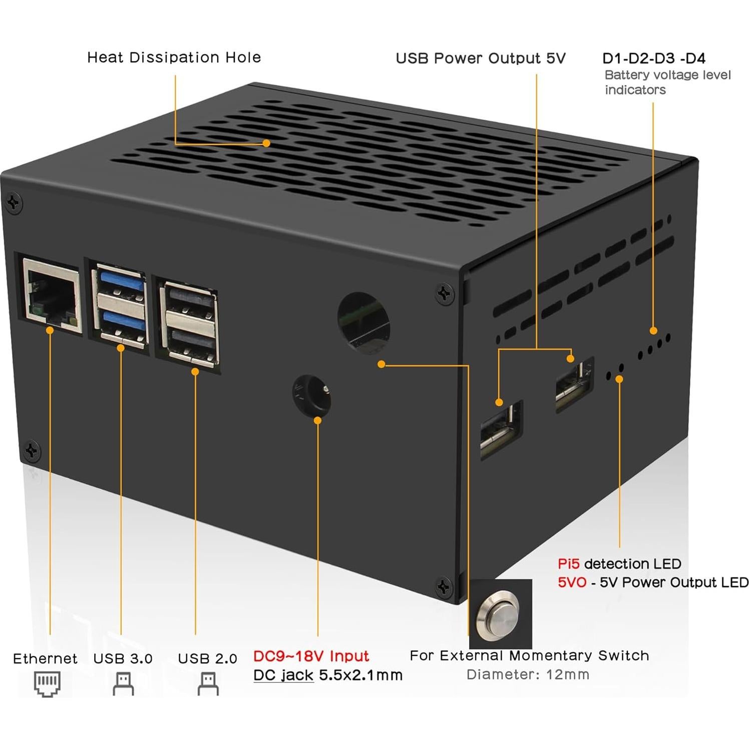 Caja de Metal Geekworm X1206-C1 para Raspberry Pi 5 con UPS