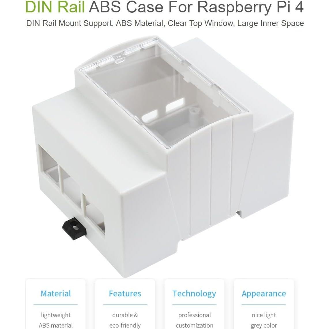 Caja ABS para Raspberry Pi 4 Waveshare con soporte DIN