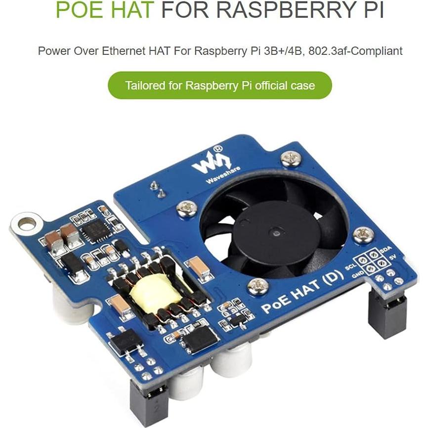Power Over Ethernet HAT POE Tipo D Coolwell para Raspberry Pi 3B+/4B