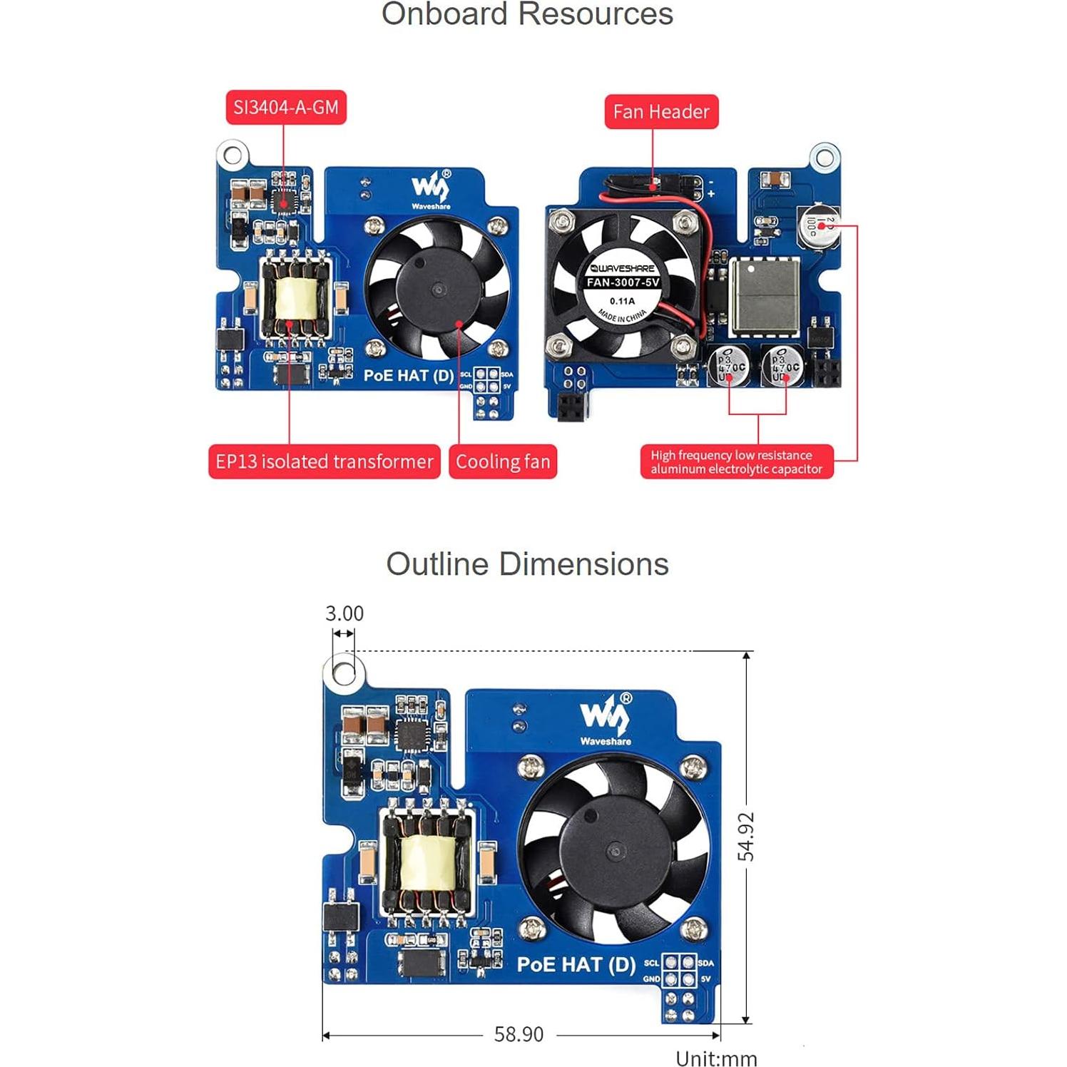 Power Over Ethernet HAT POE Tipo D Coolwell para Raspberry Pi 3B+/4B