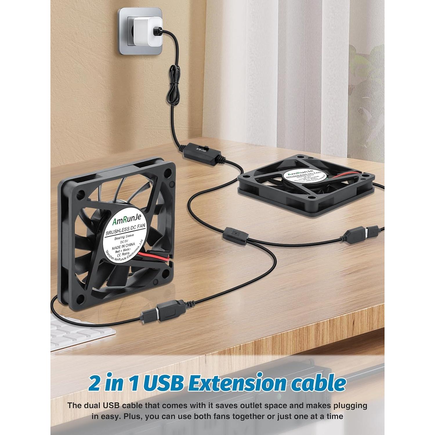 Ventilador de Enfriamiento USB AmRunJe 60mm x2 5V para PC
