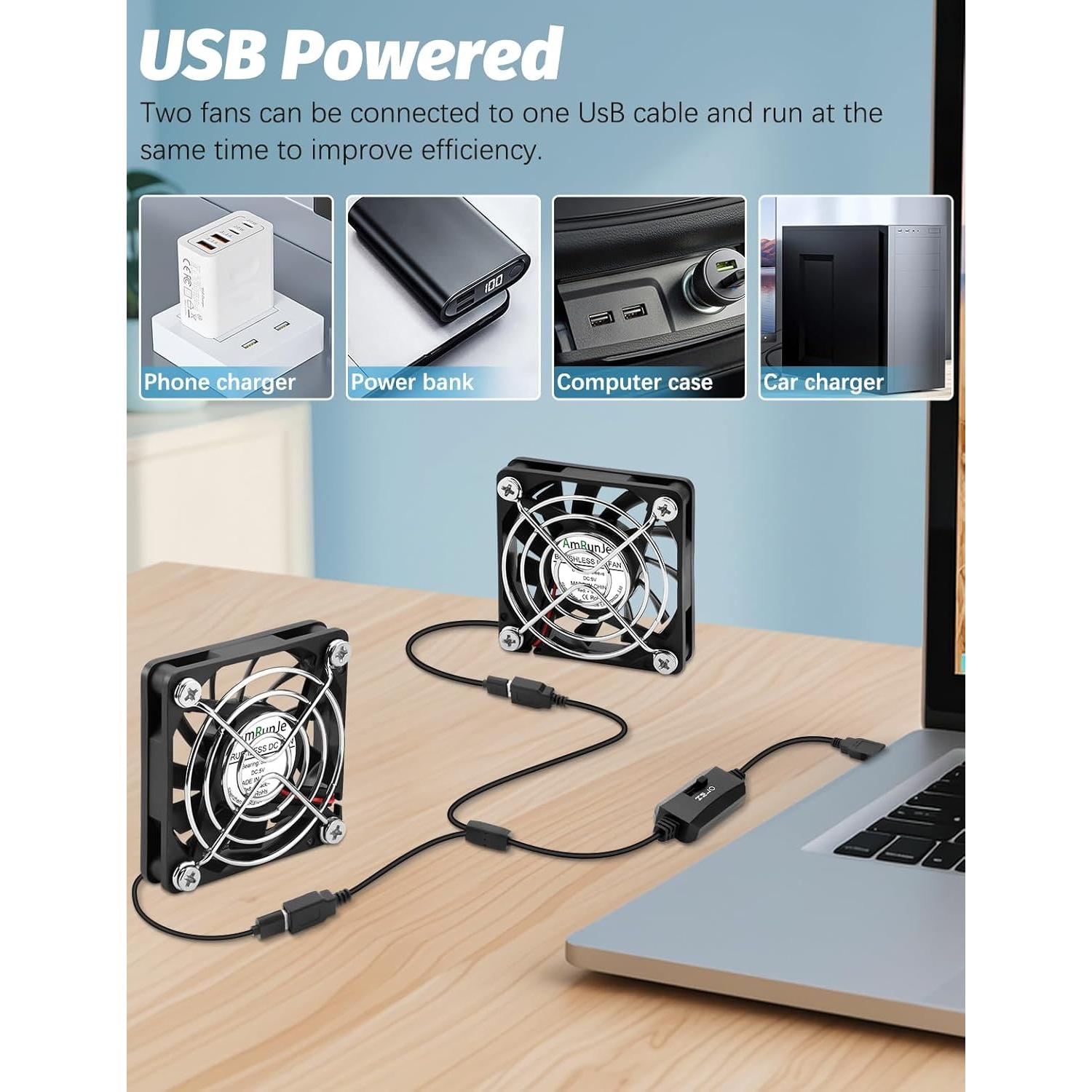 Ventilador de Enfriamiento USB AmRunJe 60mm x2 5V para PC