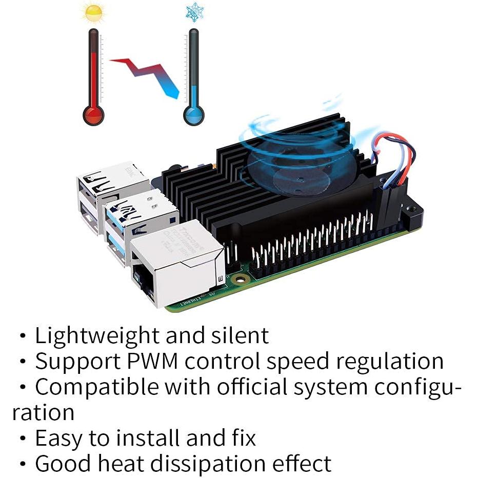Disipador de Aluminio GeeekPi con Ventilador PWM para Raspberry Pi 4B