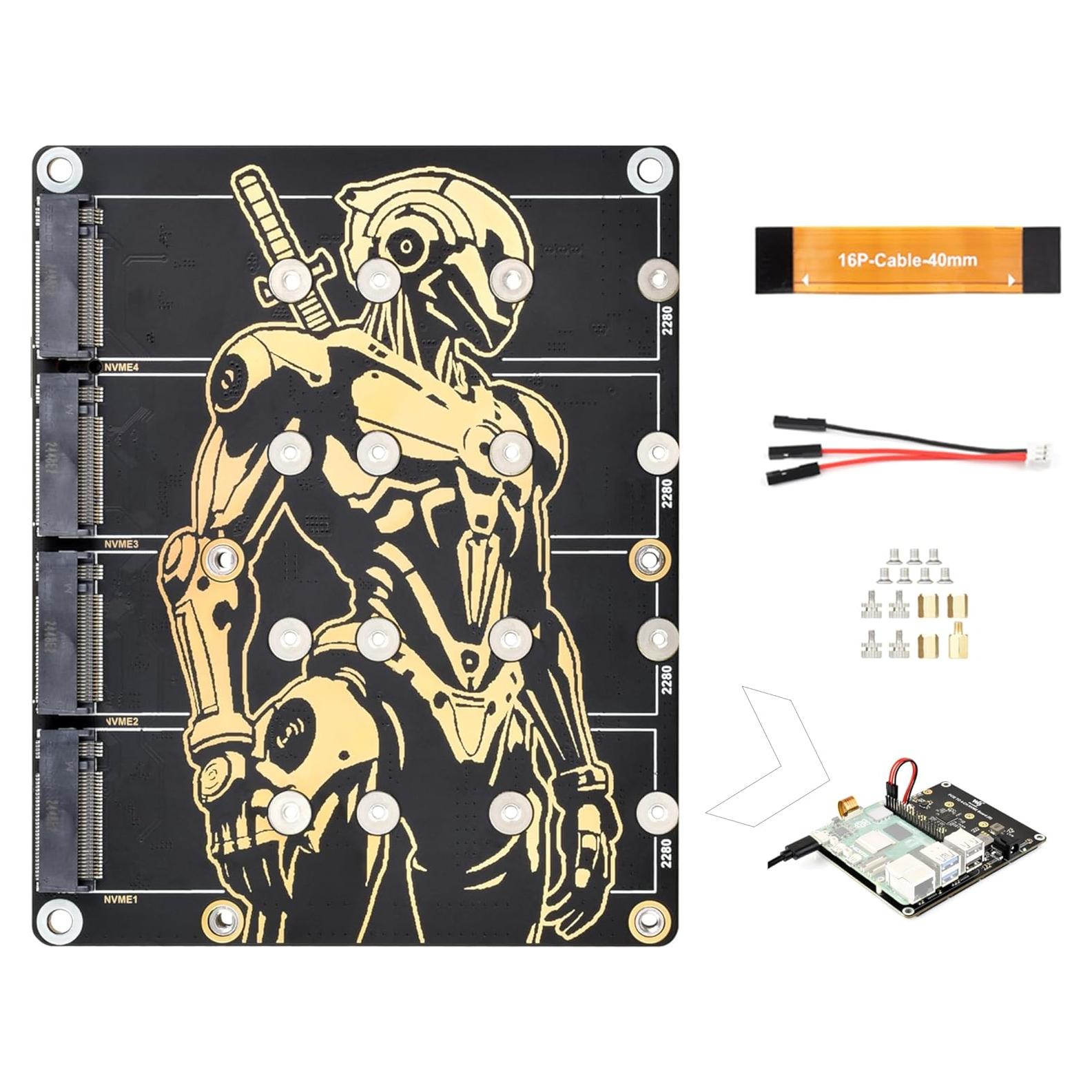 Adaptador PCIe a 4-CH M.2 UeeKKoo para Raspberry Pi 5