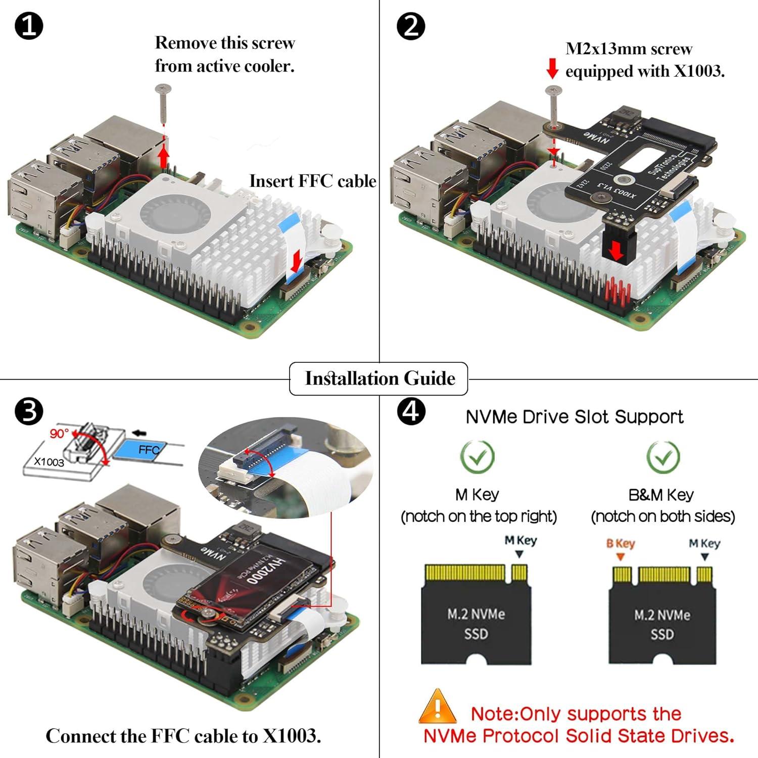 Geekworm X1003 PCIe a M.2 HAT para Raspberry Pi 5 - Soporte NVMe