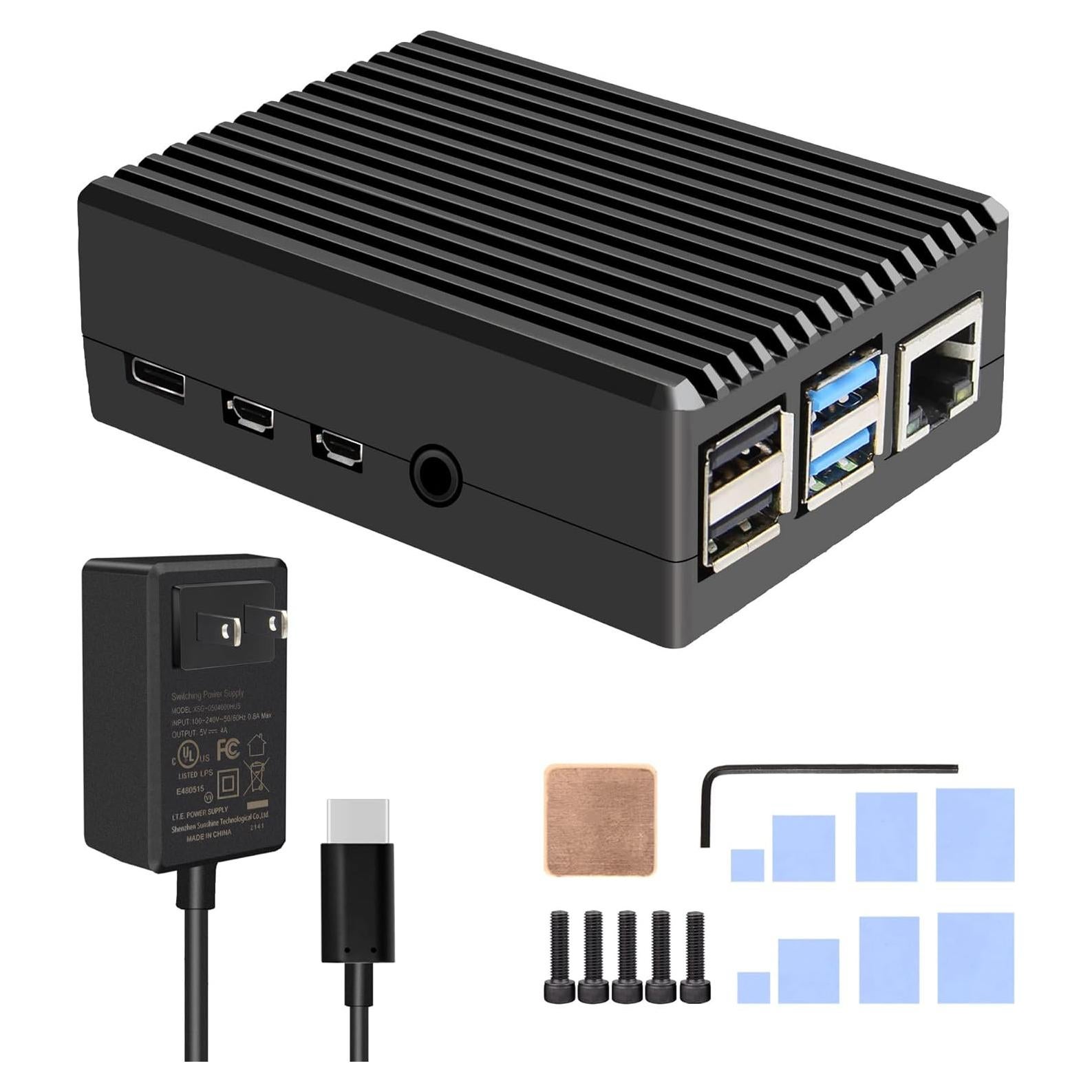 Caja de Aluminio Geekworm P173 para Raspberry Pi 4B + Adaptador 5V 4A