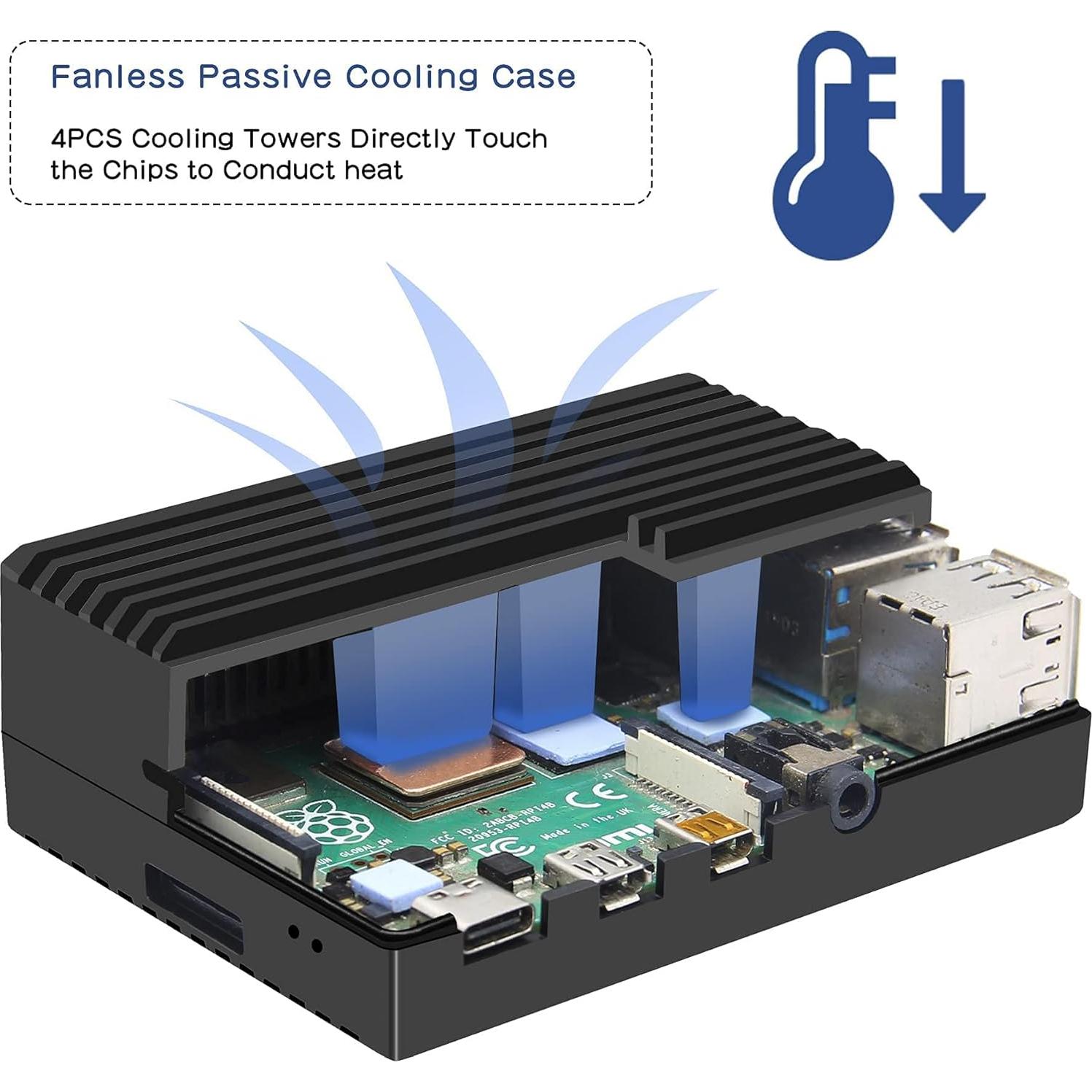 Caja de Aluminio Geekworm P173 para Raspberry Pi 4B + Adaptador 5V 4A