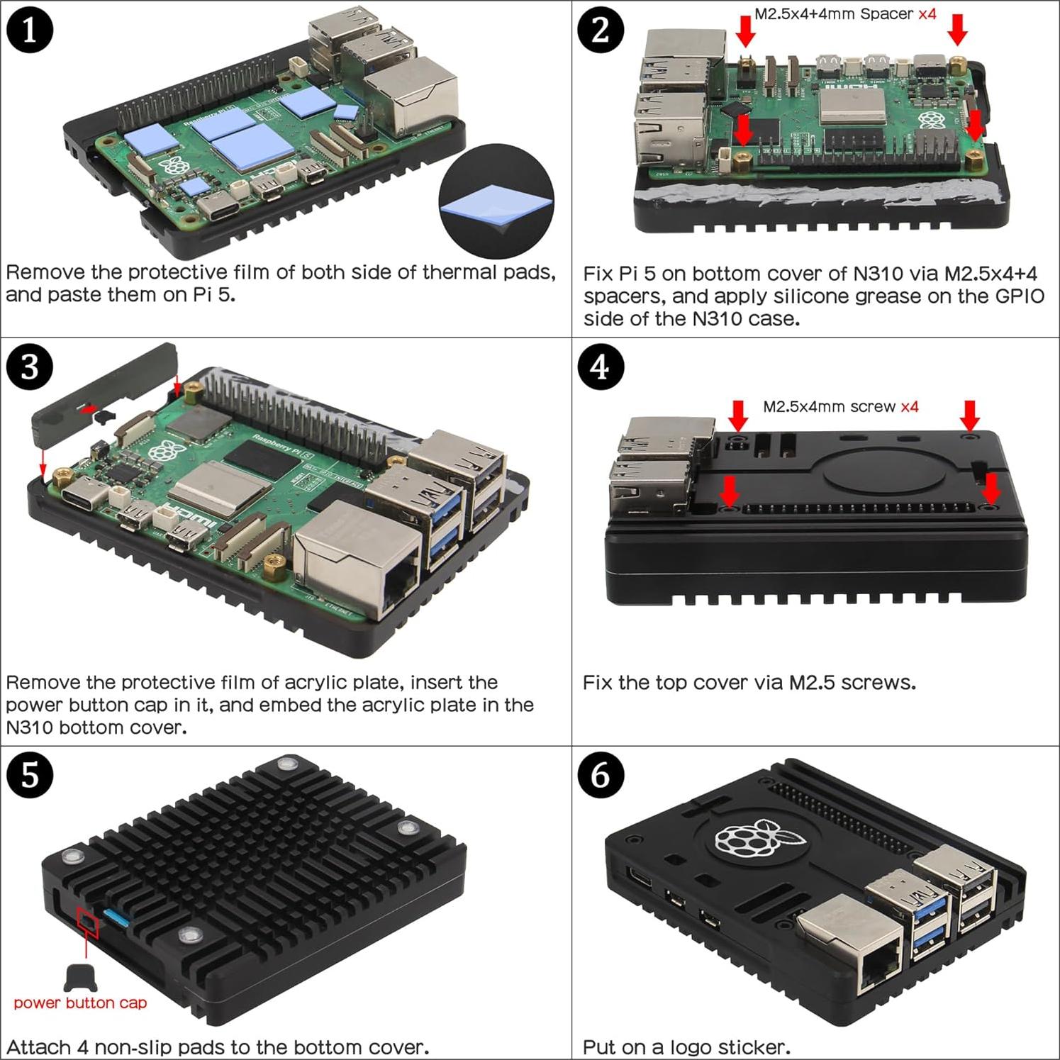 Caja de Enfriamiento Pasivo Geekworm N310 para Raspberry Pi 5