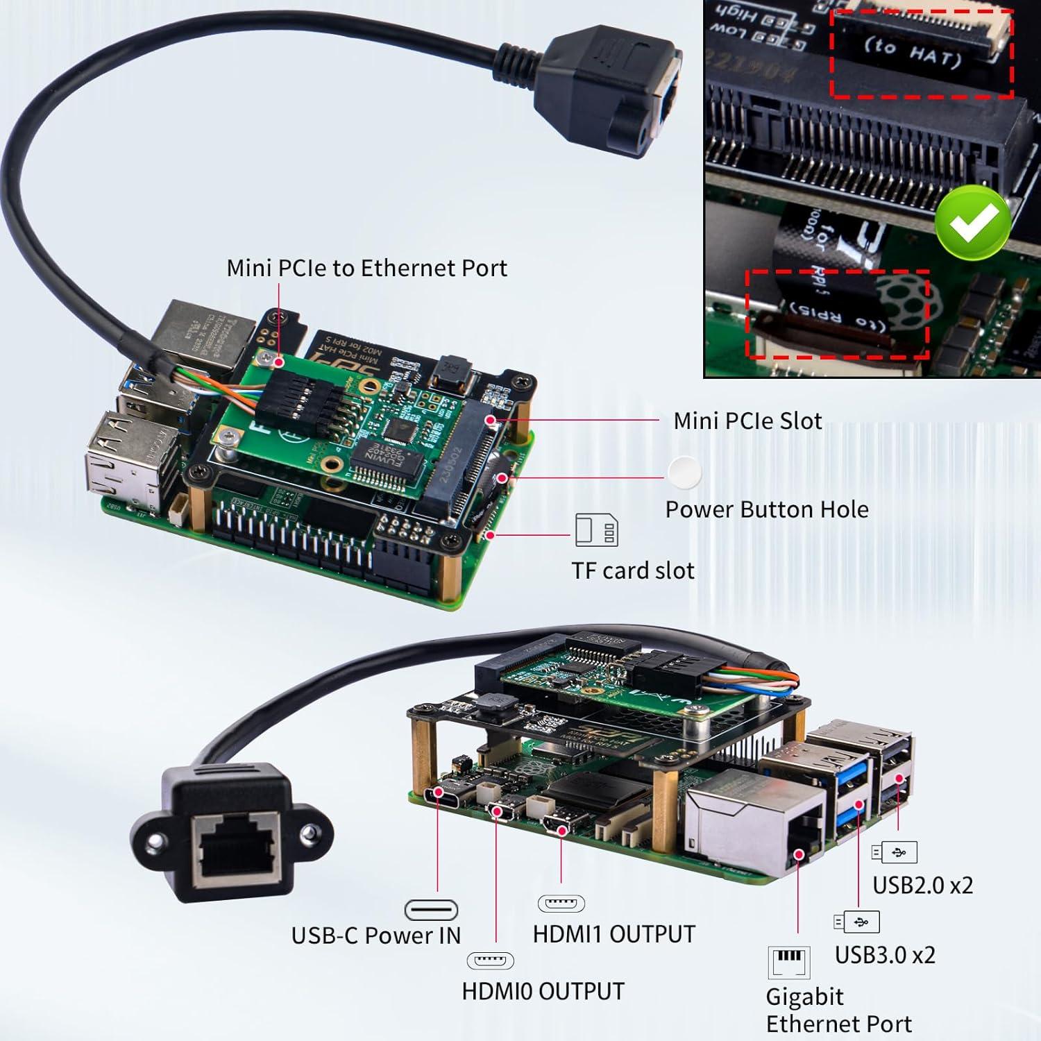 Adaptador Mini PCIe GeeekPi HAT M02 para Raspberry Pi 5