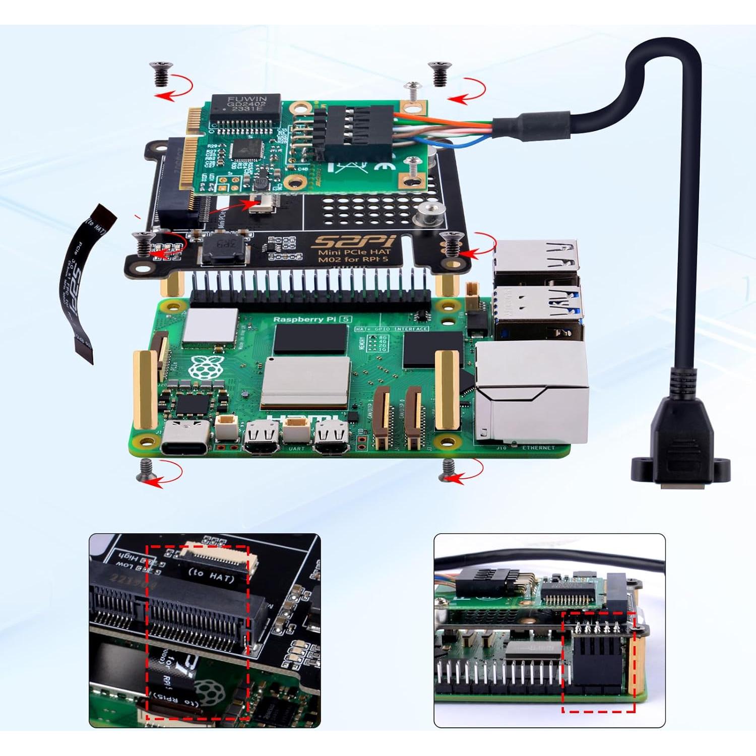 Adaptador Mini PCIe GeeekPi HAT M02 para Raspberry Pi 5