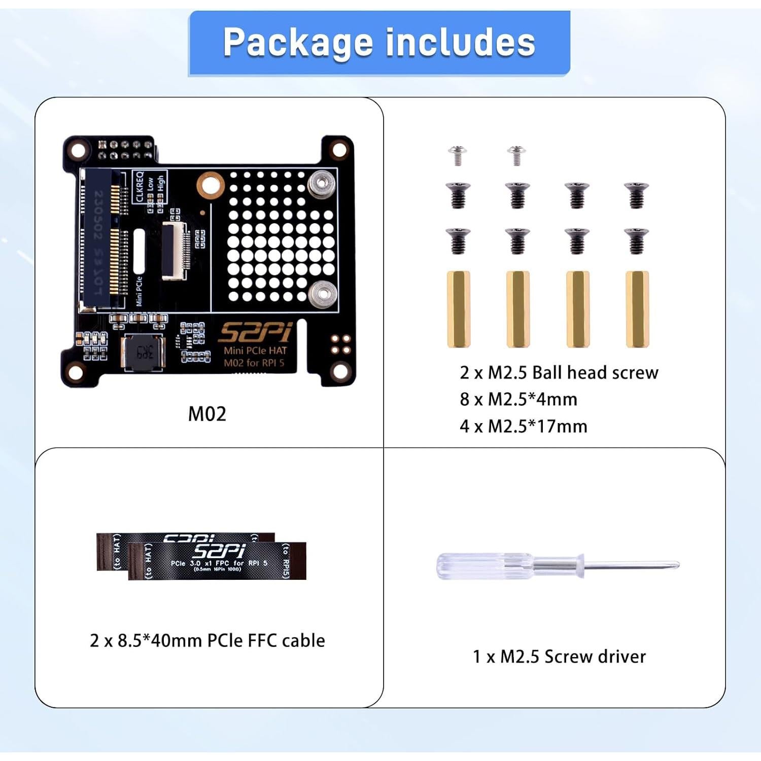 Adaptador Mini PCIe GeeekPi HAT M02 para Raspberry Pi 5