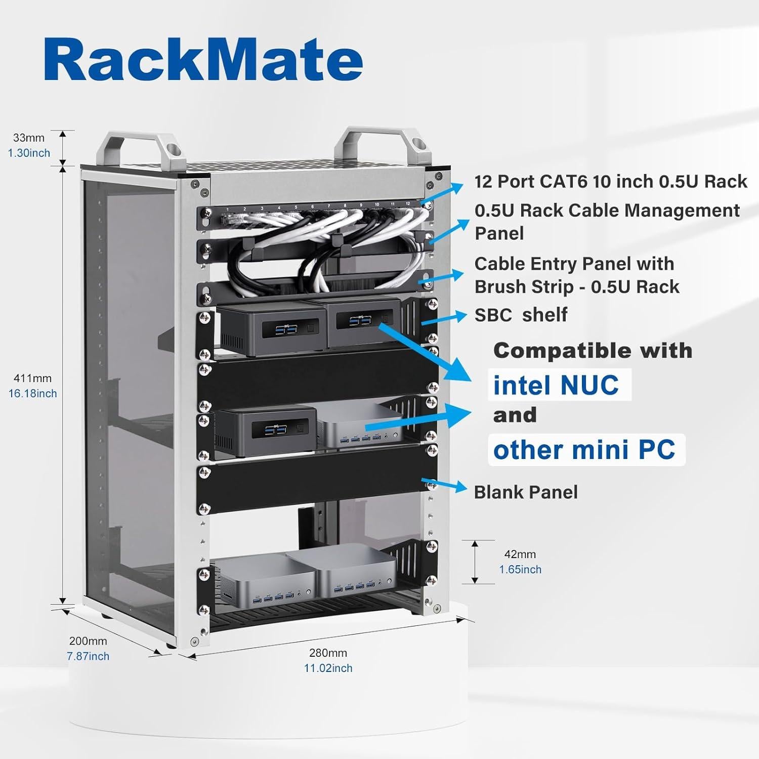 Gabinete de Servidor 8U GeeekPi RackMate T1 25.4 cm Aluminio